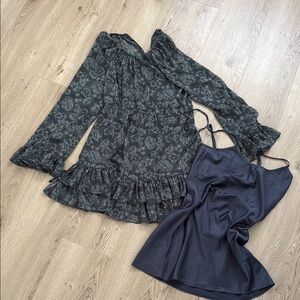 Floral Long Sleeve Dress and Black Slip Dress